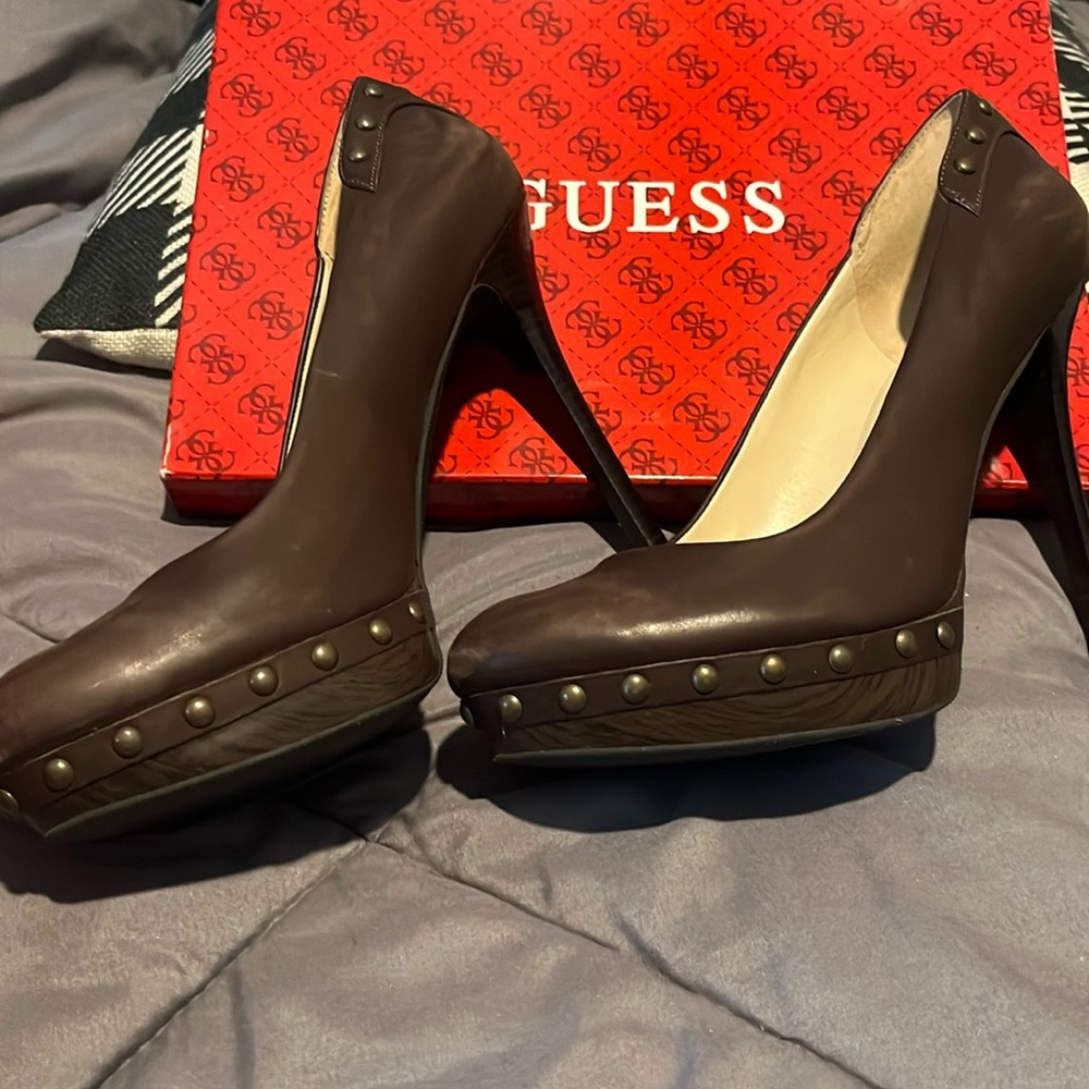 Guess Dark Brown Leather Heels